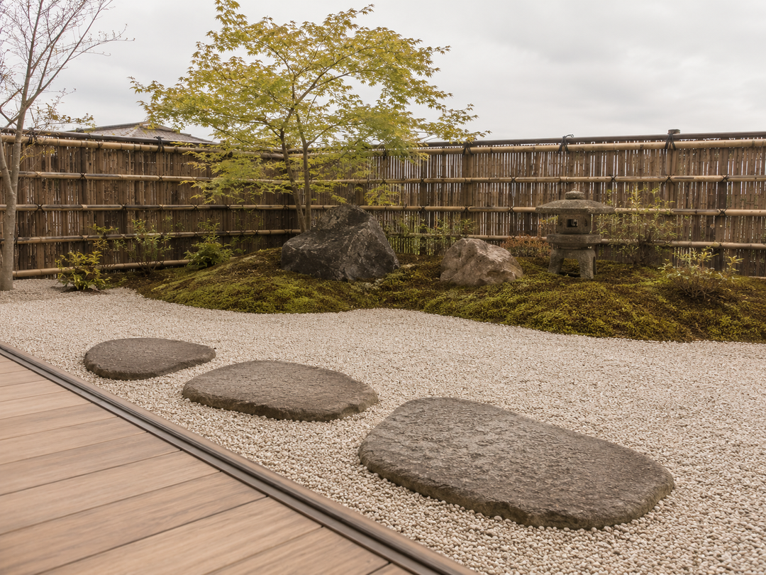 飛び石と化粧砂利の和風庭園
